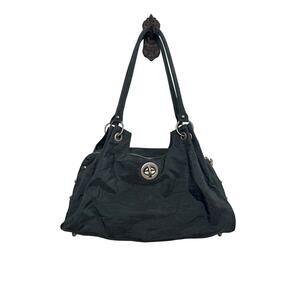 Baggallini Nylon HOBO Gray Silver Turnlock Stud Details Fushia Pink Interior Bag